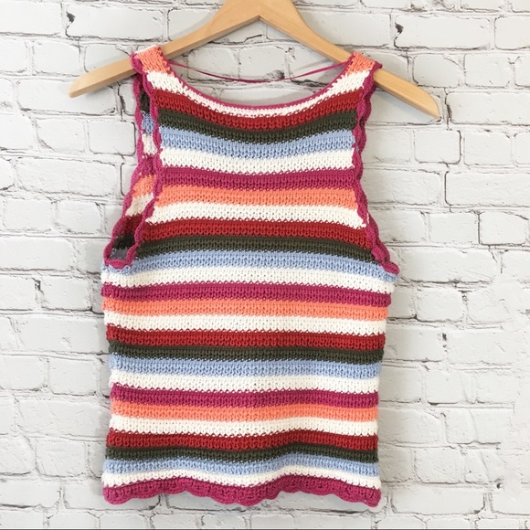 Candies | Striped Crochet Tank Top Tie Up - Picture 4 of 8